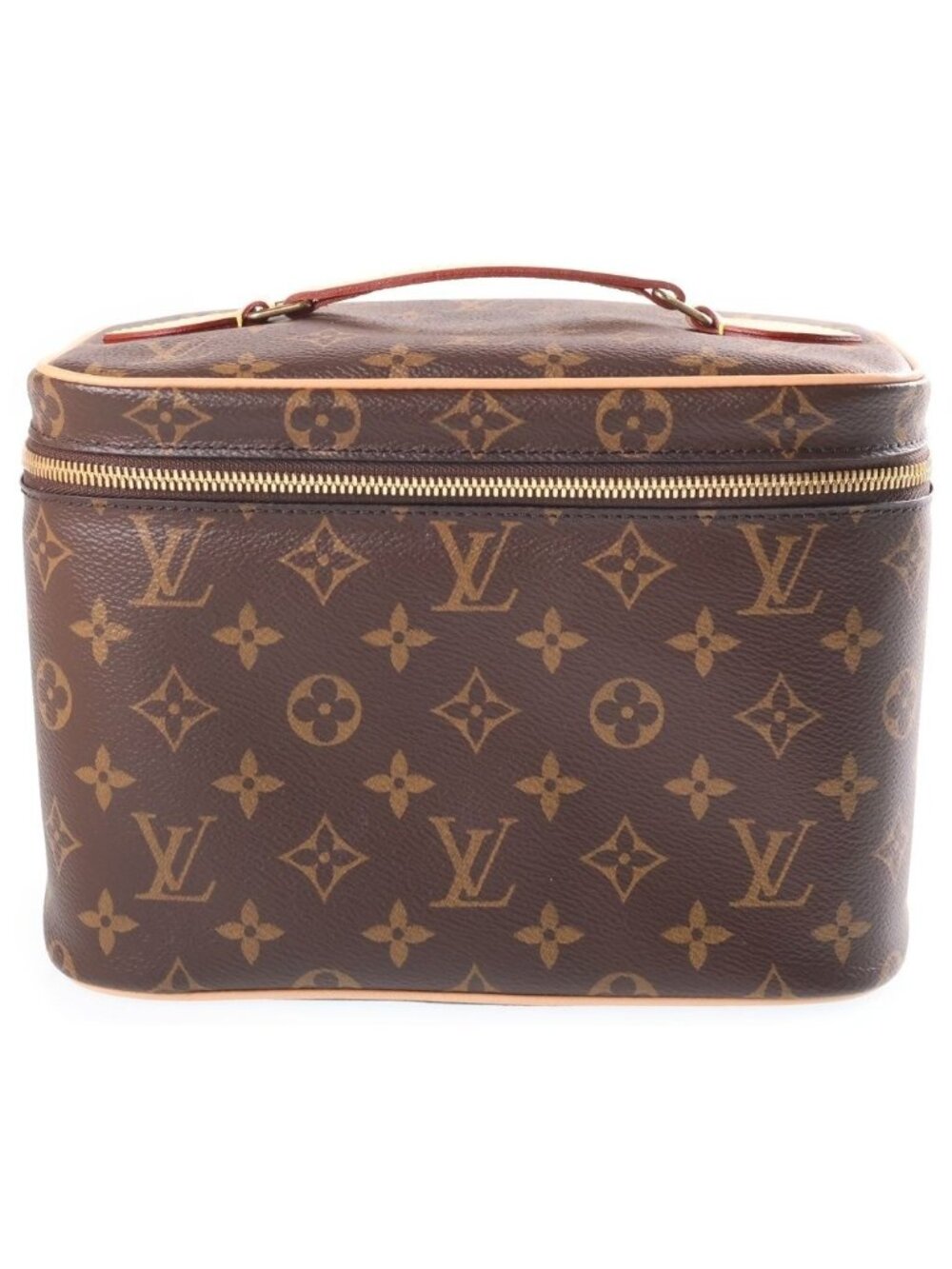 Louis Vuitton Monogram Nice BB Vanity Handbag Brown Leather Gold
